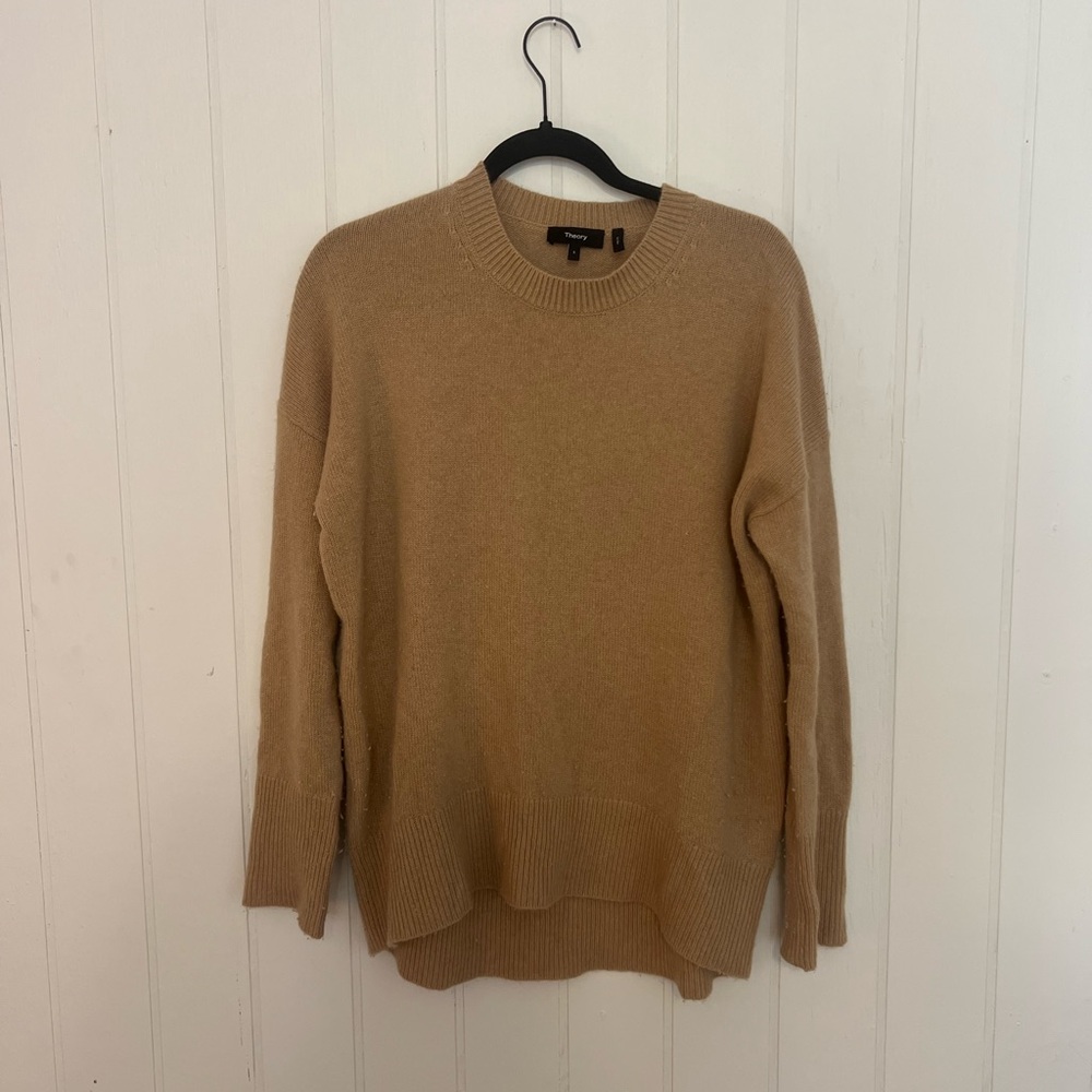 Theory Tan Crewneck Sweater cashmere Knit